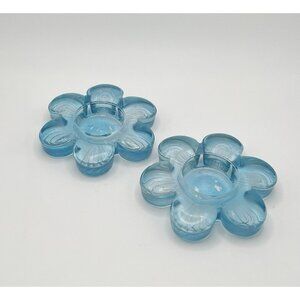 Vintage Y2K Glass Flower Power Tealight Votive Candle Holder Retro Blue Set of 2